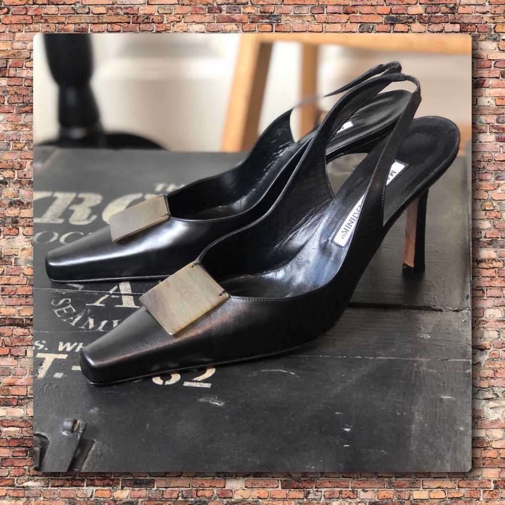 NIB Manolo Blahnik Slingback Heel Size 38 Black Leather